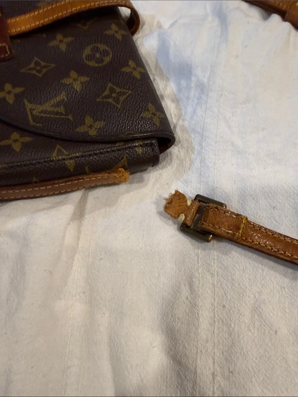 Louis Vuitton Brown Monogram Crossbody Saddle Bag with Tan Strap